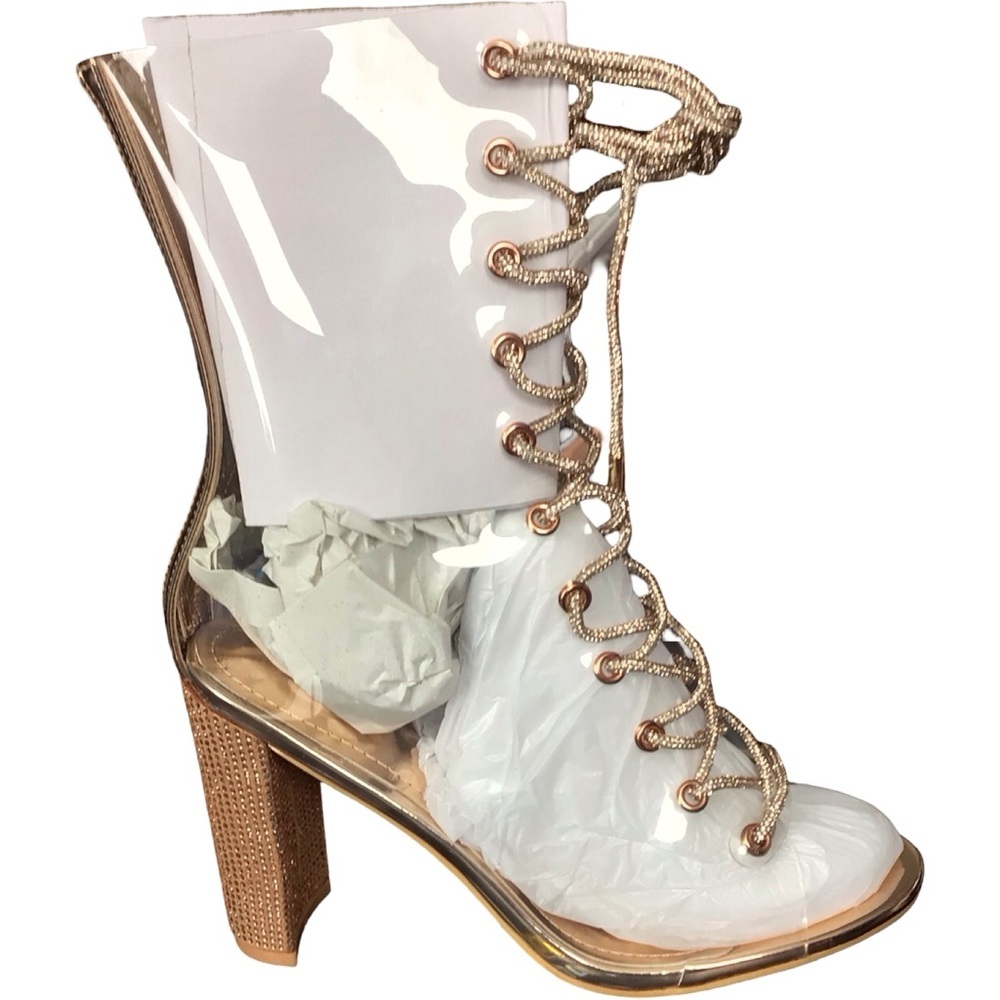 Cape Robbin Clear Lookie Bootie Lace-Up Heeled Boots with Gold Accents